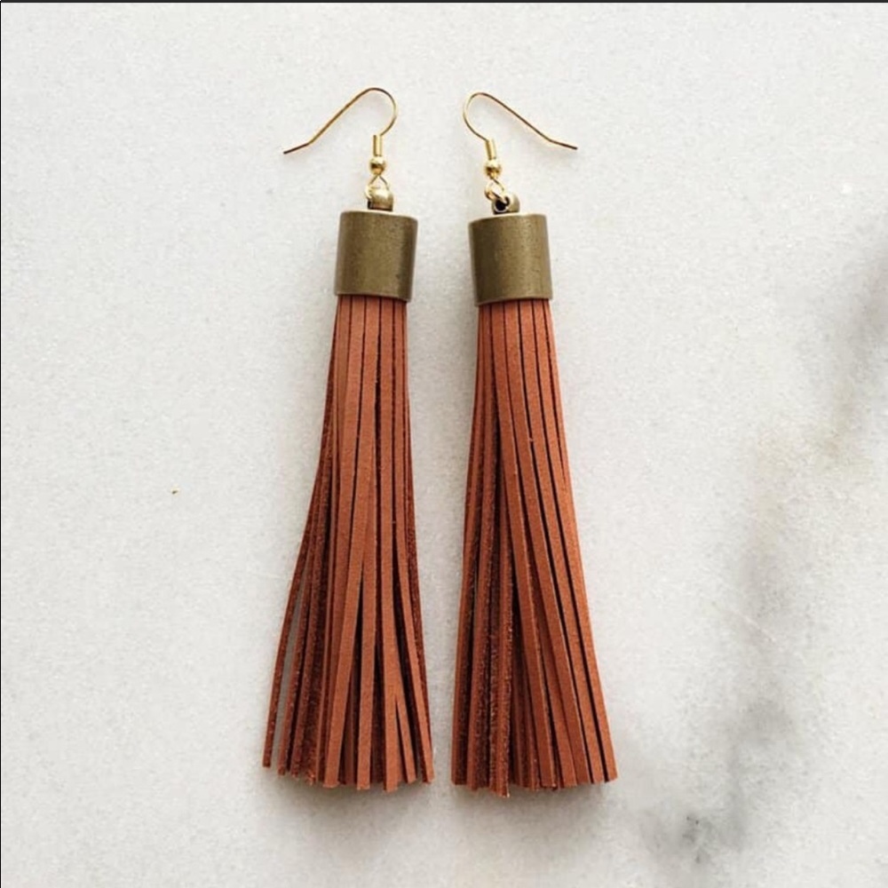 New Elizabeth Volk Suede Leather Tassle Earrings